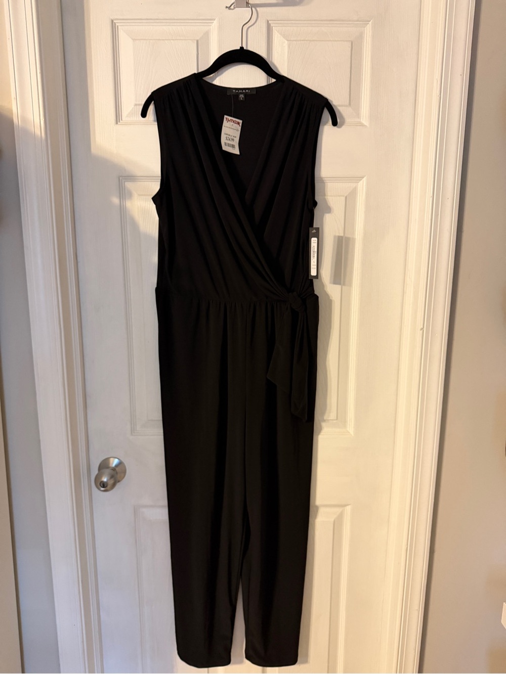 Tahari Black Sleeveless Faux Wrap Jumpsuit